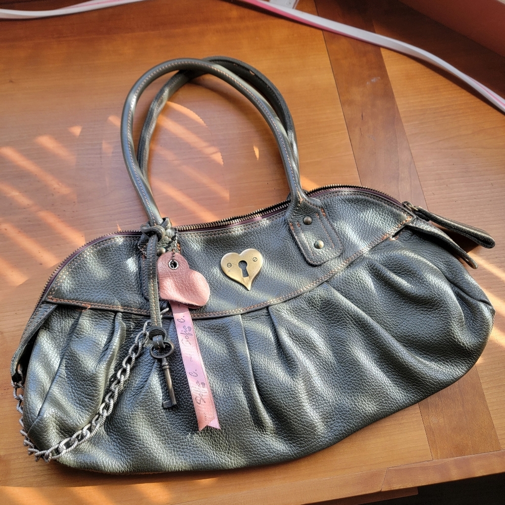Vintage Olive Green Leather Sophia C Purse - Very Romantic Style!